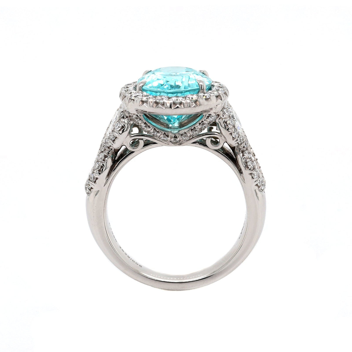 Platinum Oval Paraiba and Diamond Halo Ring