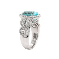 Platinum Oval Paraiba and Diamond Halo Ring