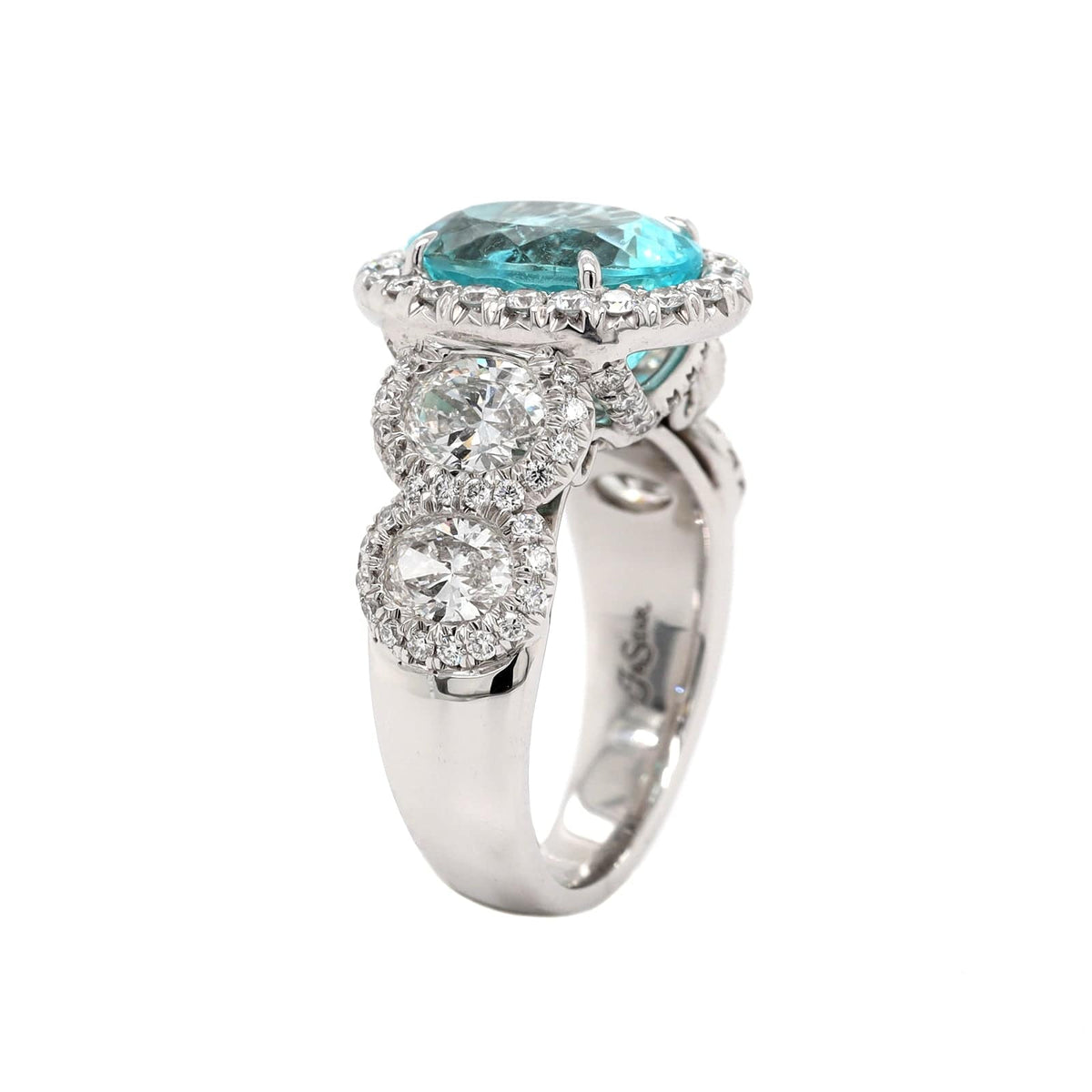 Platinum Oval Paraiba and Diamond Halo Ring