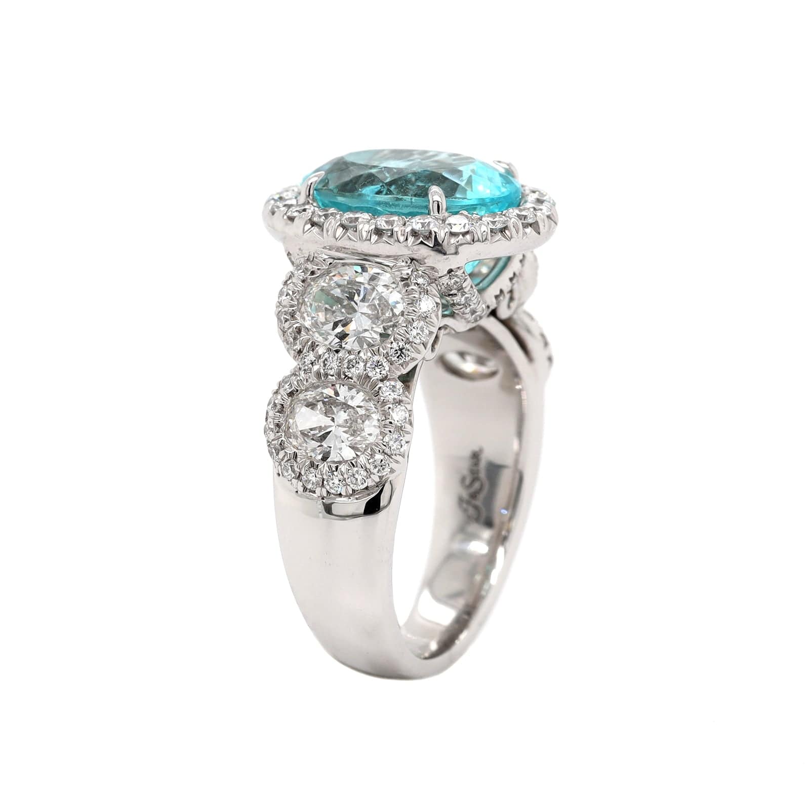 Platinum Oval Paraiba and Diamond Halo Ring