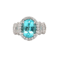 Platinum Oval Paraiba and Diamond Halo Ring