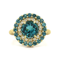 Suzy Landa 18K Yellow Gold Blue Tourmaline and Diamond Ring