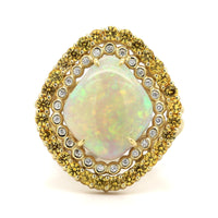 Suzy Landa 18K Yellow Gold Opal, Sapphire, and Diamond Cocktail Ring