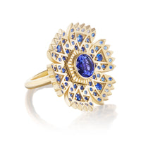Harwell Godfrey 18K Yellow Gold Blue Sapphire and Tanzanite Petunia Ring