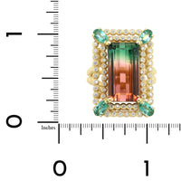 Suzy Landa 18K Yellow Gold Emerald Cut Watermelon Tourmaline and Diamond Ring