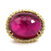 Suzy Landa 18K Yellow Gold Oval Rubellite and Diamond Cocktail Ring