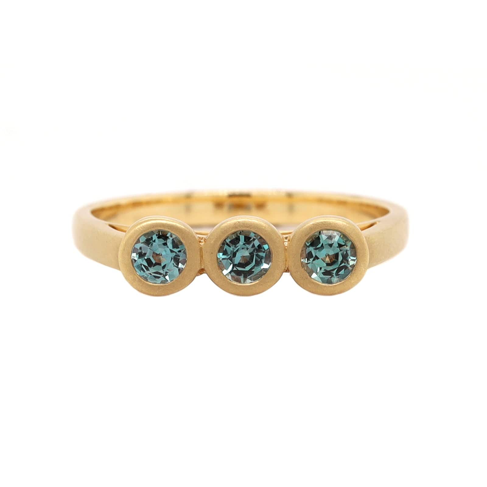 18K Yellow Gold Bezel Set Three Stone Alexandrite Ring