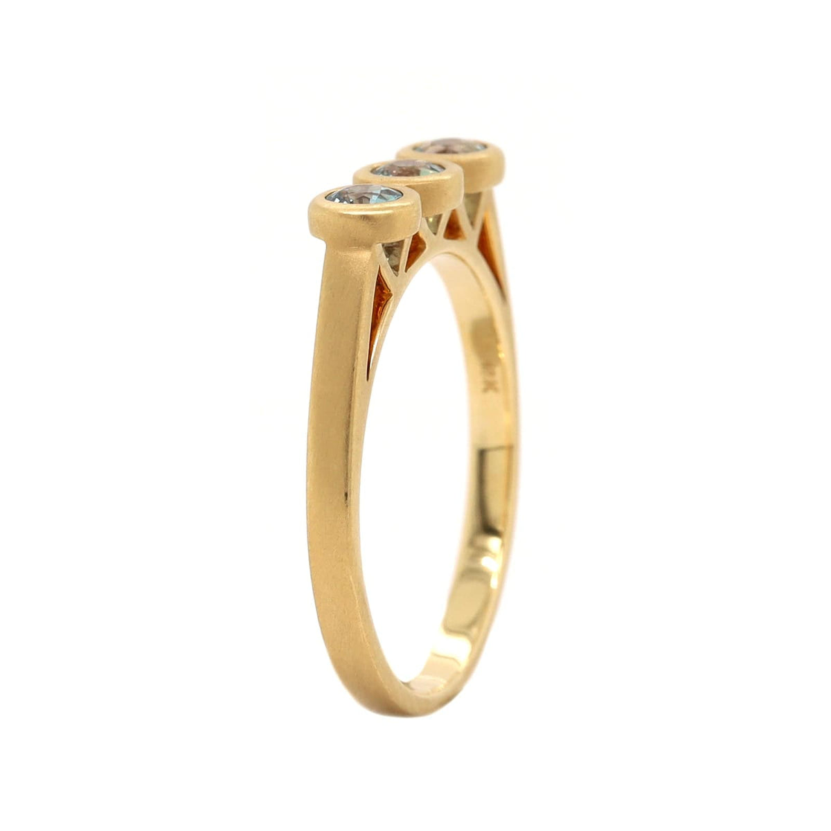 18K Yellow Gold Bezel Set Three Stone Alexandrite Ring