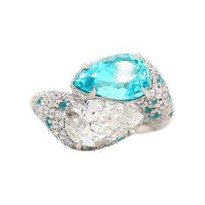 Eclat Jewels Platinum Pear Shaped Paraiba and Diamond Ring