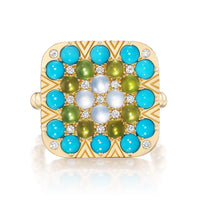 Harwell Godfrey 18K Yellow Gold Diamond and Multi Stone Granny Square Esther Ring