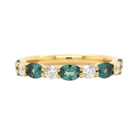 18K Yellow Gold Alternating Oval Alexandrite and Round Diamond Band