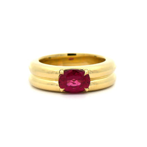 18K Yellow Gold Oval Rubellite 2 Row Bubble Ring