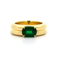 18K Yellow Gold Oval Green Tsavorite 2 Row Bubble Ring