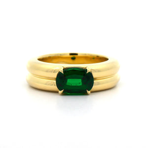 18K Yellow Gold Oval Green Tsavorite 2 Row Bubble Ring