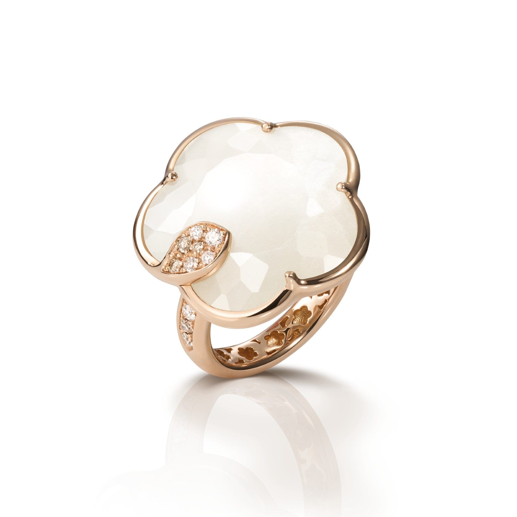 Pasquale Bruni 18K Rose Gold Diamond, White Agate, and Mother of Pearl Ton Joli Lunaire Ring