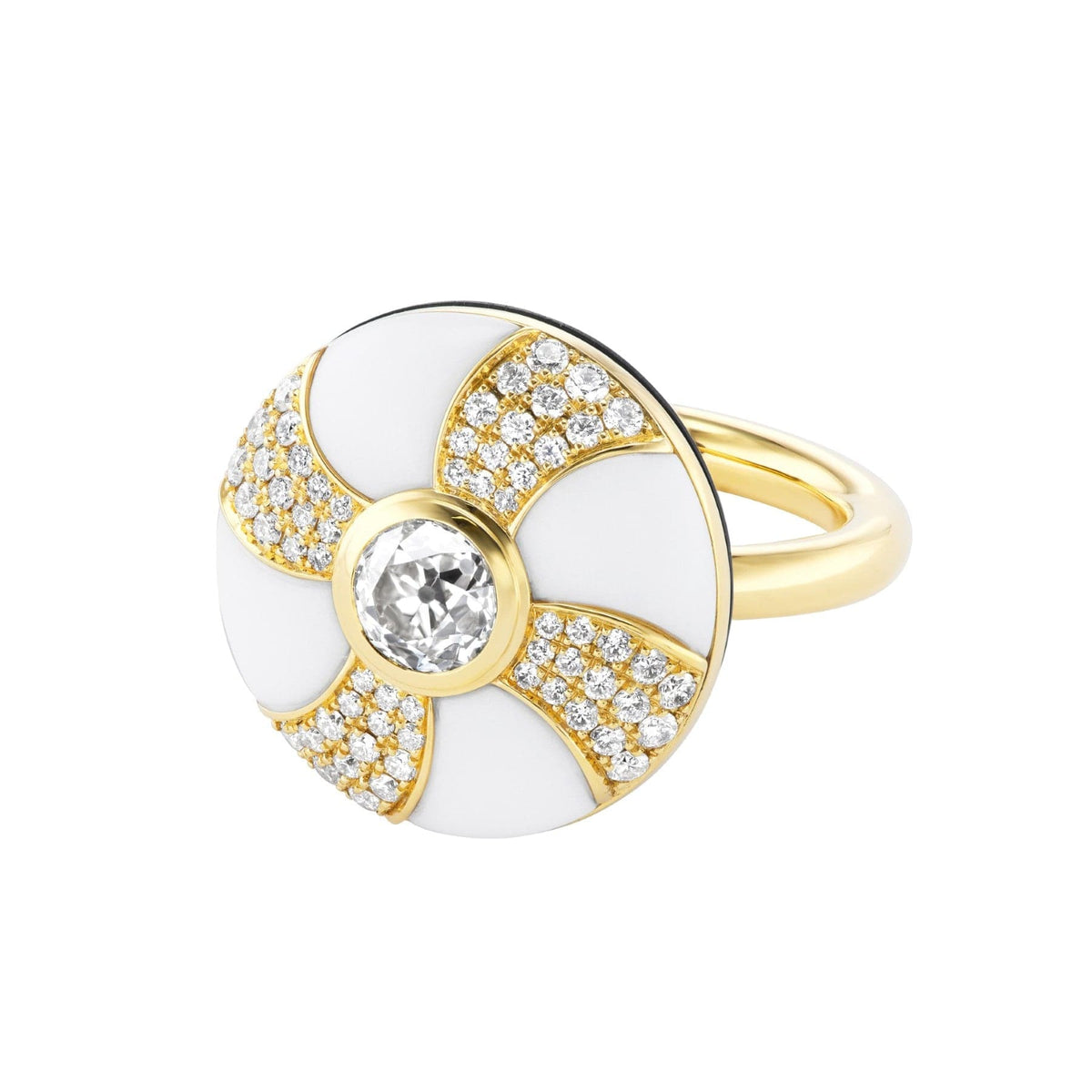 Emily P. Wheeler 18K Yellow Gold White Agate and Diamond Balance Ring