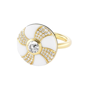 Emily P. Wheeler 18K Yellow Gold White Agate and Diamond Balance Ring