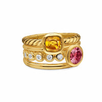 DY Mercer® Color Stone Multi Row Ring 18K Yellow Gold with Citrine, Pink Tourmaline and Diamonds, 10mm