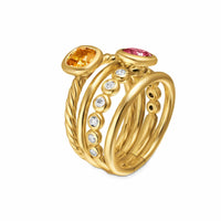DY Mercer® Color Stone Multi Row Ring 18K Yellow Gold with Citrine, Pink Tourmaline and Diamonds, 10mm