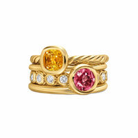 DY Mercer® Color Stone Multi Row Ring 18K Yellow Gold with Citrine, Pink Tourmaline and Diamonds, 10mm