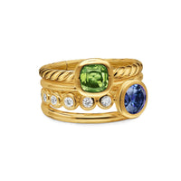 DY Mercer® Color Stone Multi Row Ring 18K Yellow Gold with Green Tourmaline, Tanzanite and Diamonds, 10mm