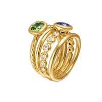 DY Mercer® Color Stone Multi Row Ring 18K Yellow Gold with Green Tourmaline, Tanzanite and Diamonds, 10mm