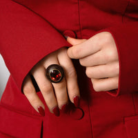 Eclat Jewels 18K Yellow Gold Oval Garnet and Wood Ring
