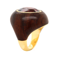 Eclat Jewels 18K Yellow Gold Oval Garnet and Wood Ring