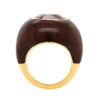 Eclat Jewels 18K Yellow Gold Oval Garnet and Wood Ring