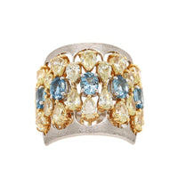 Etho Maria 18K Yellow and White Gold Pear Shaped Diamond and Aquamarine Ring
