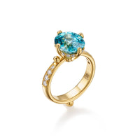 Temple St. Clair 18K Yellow Gold Blue Zircon and Diamond Ring