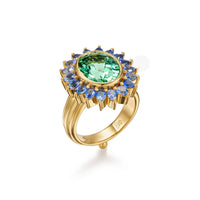 Temple St. Clair 18K Yellow Gold Green Tourmaline and Blue Sapphire Ring