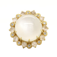 Suzy Landa 18K Yellow Gold One Of A Kind Cat's Eye Moonstone and Diamond Ring