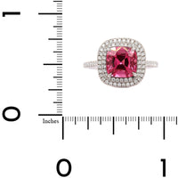 Platinum Cushion Shaped Pink Spinel and Double Diamond Halo Ring