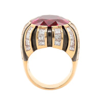 Eclat Jewels 18K Rose Gold Cushion Cut Rubellite and Diamond Ring