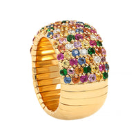 Zydo 18K Yellow Gold Multi Color Sapphire and Diamond Stretch Ring