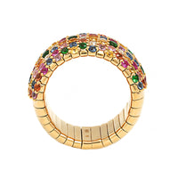 Zydo 18K Yellow Gold Multi Color Sapphire and Diamond Stretch Ring