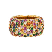 Zydo 18K Yellow Gold Multi Color Sapphire and Diamond Stretch Ring