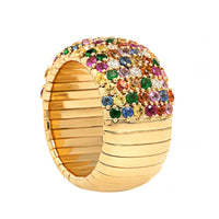Zydo 18K Yellow Gold Multi Color Sapphire and Diamond Stretch Ring