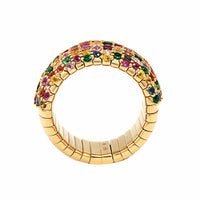 Zydo 18K Yellow Gold Multi Color Sapphire and Diamond Stretch Ring