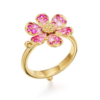 Temple St. Clair 18K Yellow Gold Ruby, Pink Sapphire, and Diamond Flower Ring