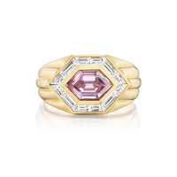 Sorellina 18K Yellow Gold One Of A Kind Hexagonal Cut Malaya Garnet and Diamond Ring