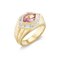 Sorellina 18K Yellow Gold One Of A Kind Hexagonal Cut Malaya Garnet and Diamond Ring