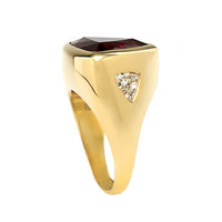 18K Yellow Gold Bezel Set Trillion Shaped Rubellite and Diamond Ring