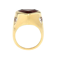 18K Yellow Gold Bezel Set Trillion Shaped Rubellite and Diamond Ring