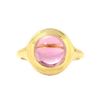 18K Yellow Gold Bezel Set Cabochon Round Pink Tourmaline Ring
