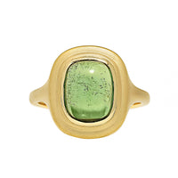 18K Yellow Gold Bezel Set Cabochon Cushion Green Tourmaline Ring