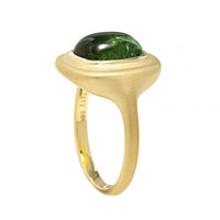 18K Yellow Gold Bezel Set Cabochon Cushion Green Tourmaline Ring