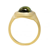 18K Yellow Gold Bezel Set Cabochon Cushion Green Tourmaline Ring