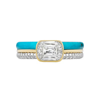 Emily P. Wheeler 18K Yellow Gold One Of A Kind Pave Diamond and Turquoise Stacked Ring